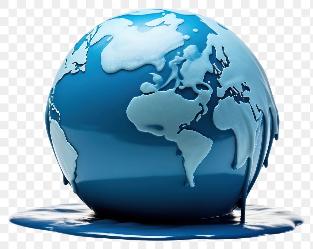 PNG A blue liquid sitting on top of a globe sphere planet earth. AI generated Image by rawpixel.