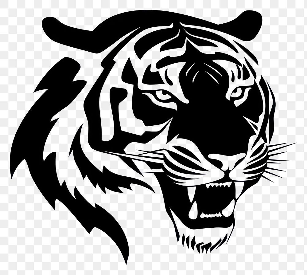 PNG Tiger animal black white. AI generated Image by rawpixel.