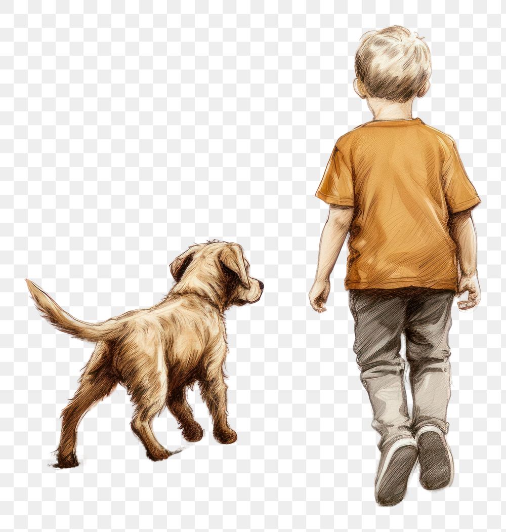 PNG A pencil color painting of a dog walking drawing animal mammal. AI generated Image by rawpixel.