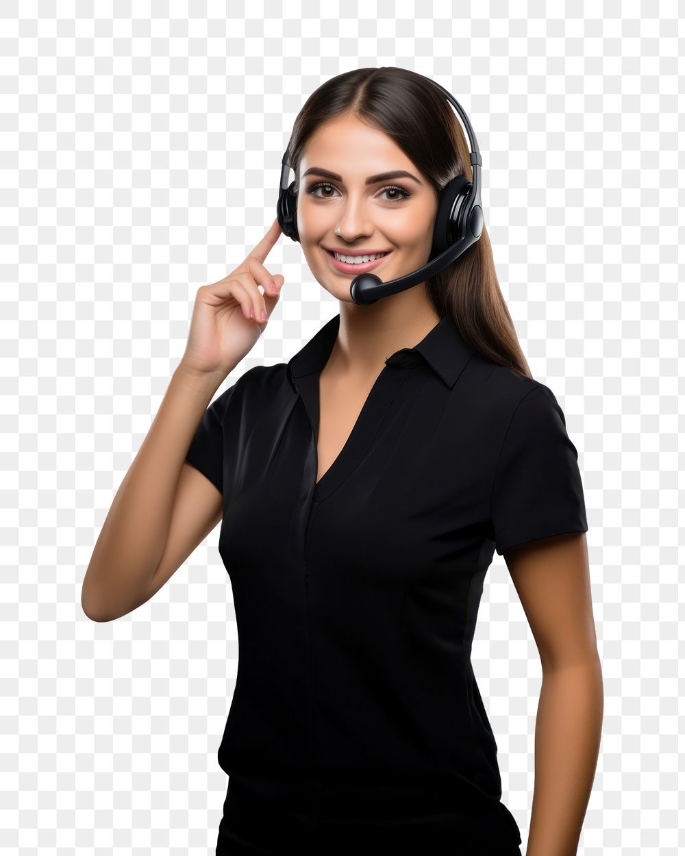 PNG A female customer service worker wearing a headset headphones portrait smiling