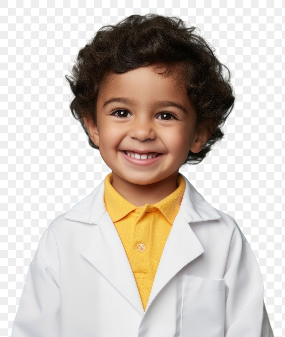 PNG  Lab gown portrait smiling child. AI generated Image by rawpixel.