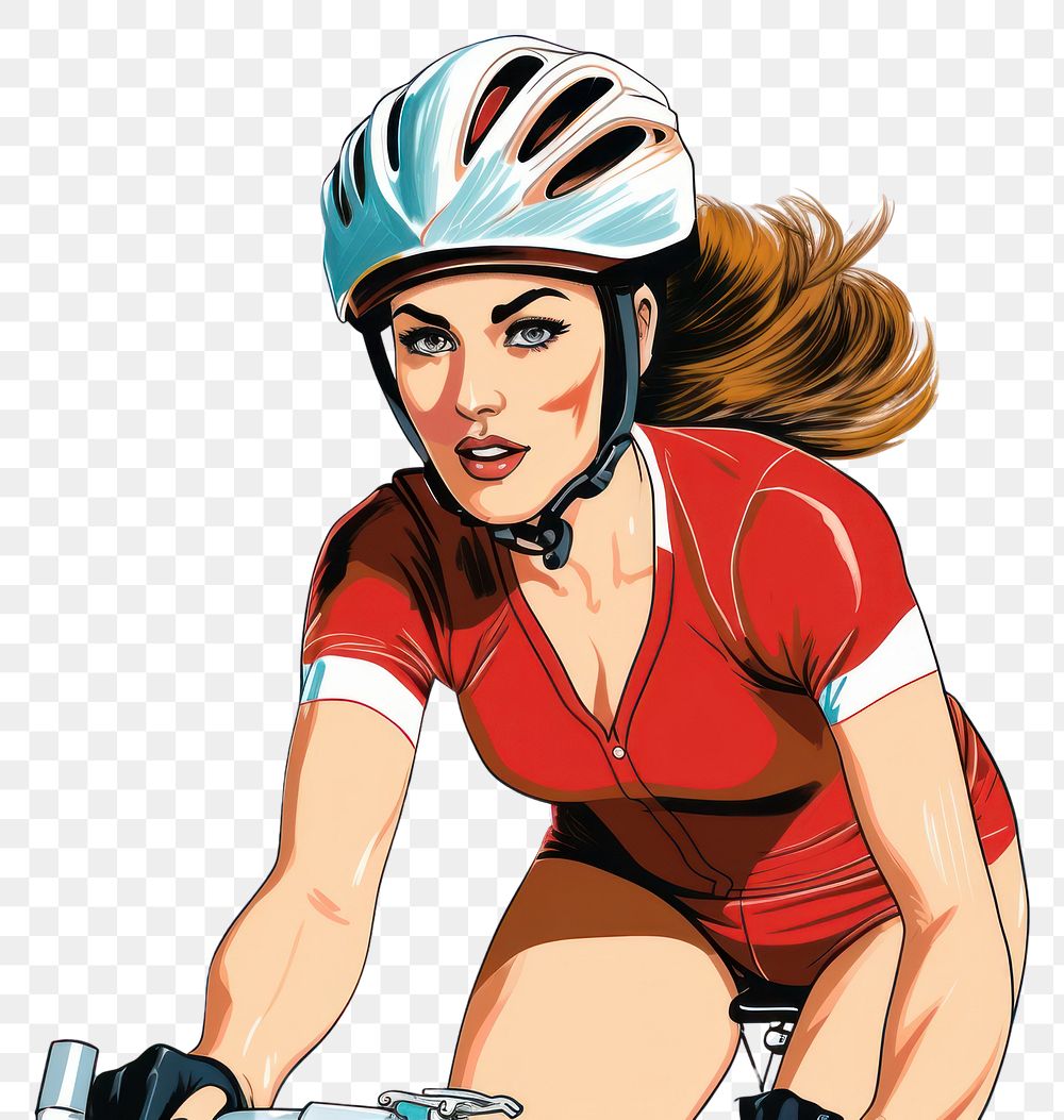 PNG A cycling woman vehicle helmet comics. AI generated Image by rawpixel.