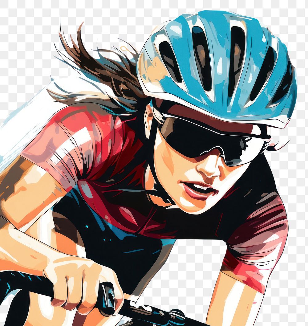 PNG A cycling woman vehicle helmet comics. AI generated Image by rawpixel.