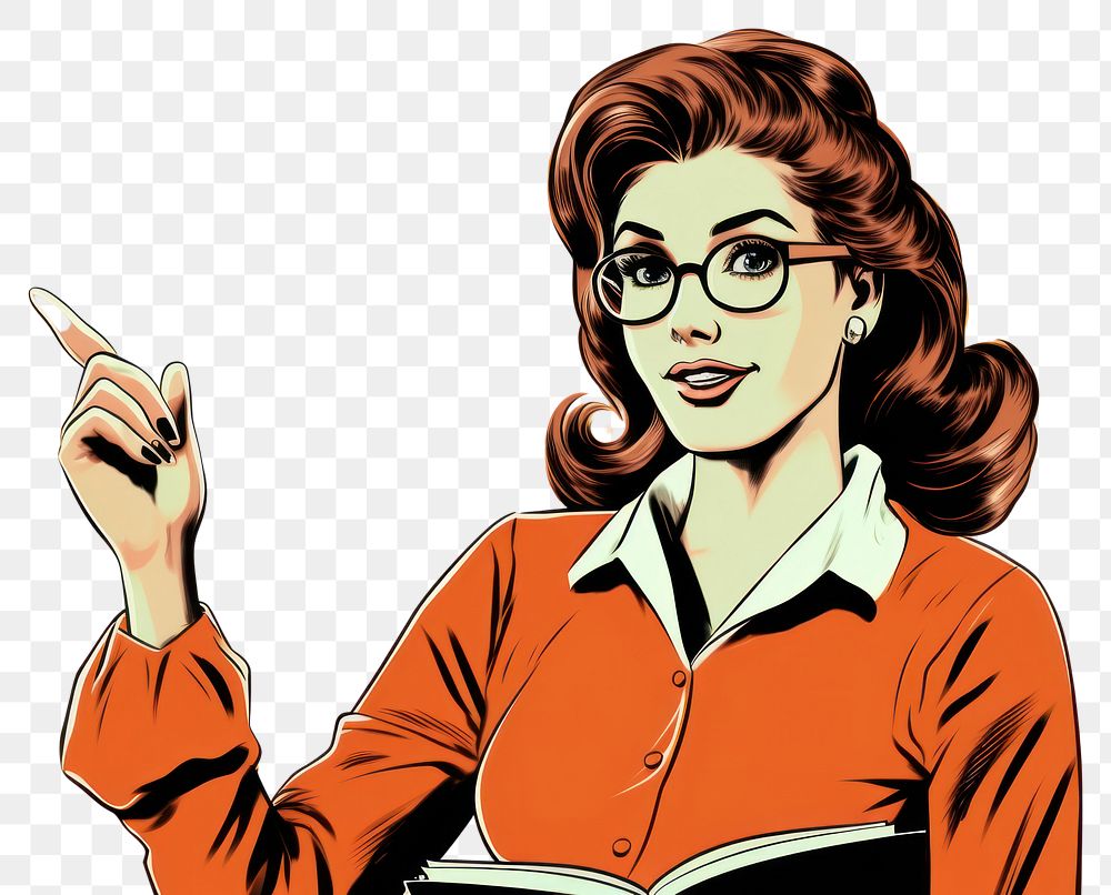 PNG University student woman with presenting hand glasses cartoon adult. AI generated Image by rawpixel.