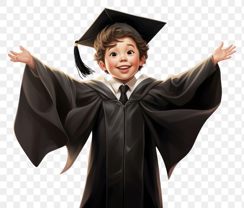 PNG Boy wearing black graduation regalia gown education cartoon adult. AI generated Image by rawpixel.