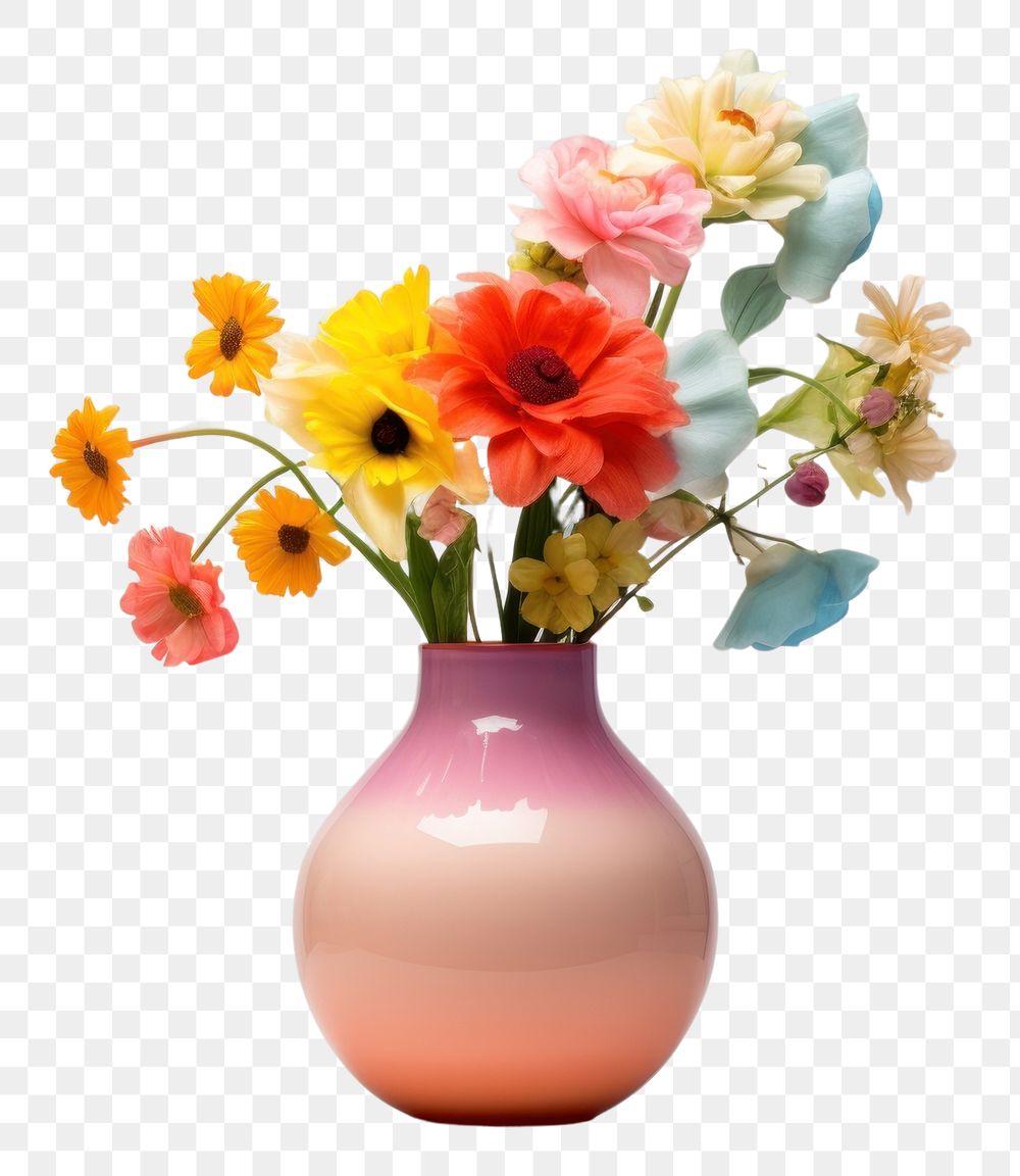 PNG Colorful flower vase decoration plant inflorescence. AI generated Image by rawpixel.