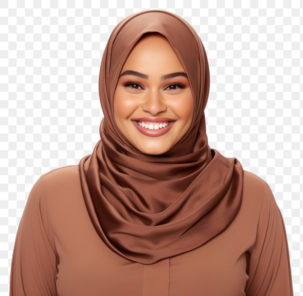 PNG  Chubby Muslim woman smiling portrait scarf smile. AI generated Image by rawpixel.