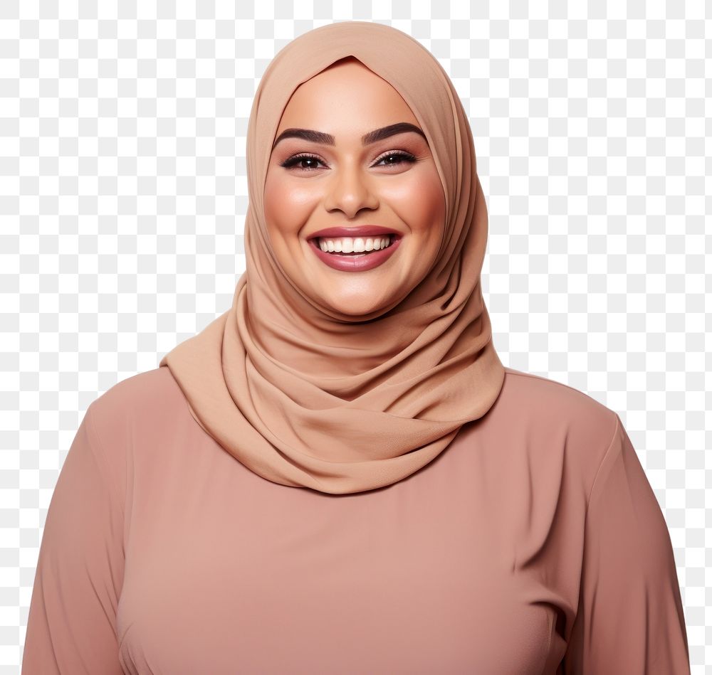 PNG  Chubby Muslim woman smiling portrait adult smile. AI generated Image by rawpixel.