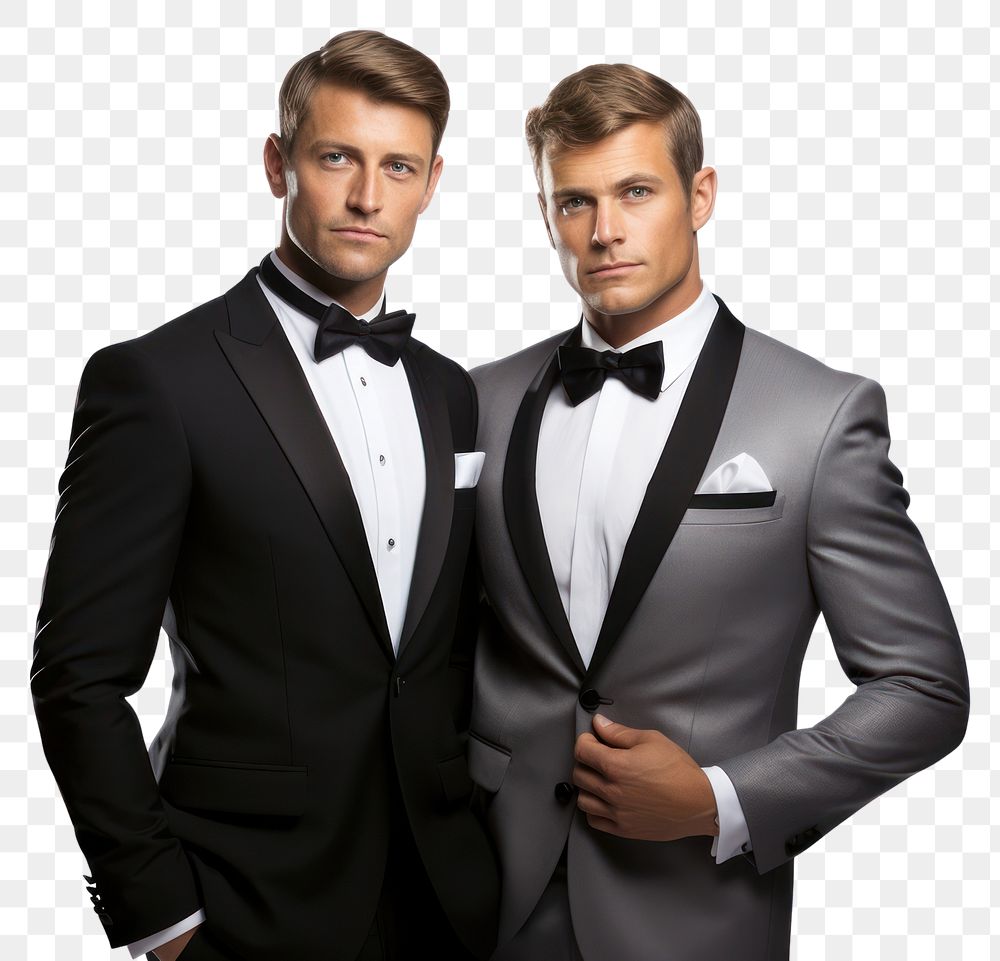 PNG  A gay couple in wedding suits tuxedo adult white background. AI generated Image by rawpixel.