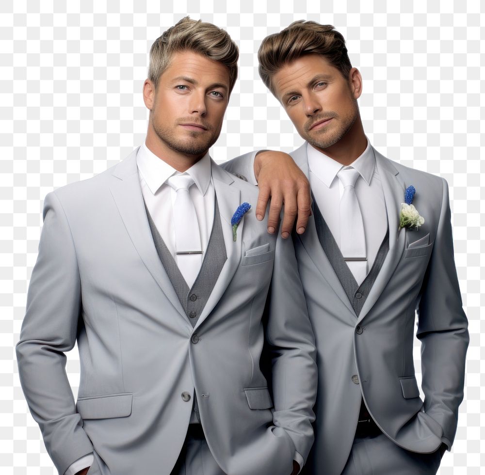 PNG  A gay couple in wedding suits tuxedo adult white background. AI generated Image by rawpixel.