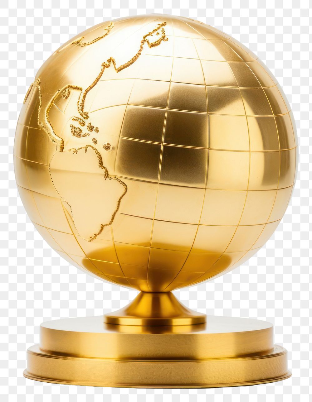PNG  A globe shaped gold trophy planet space white background. AI generated Image by rawpixel.