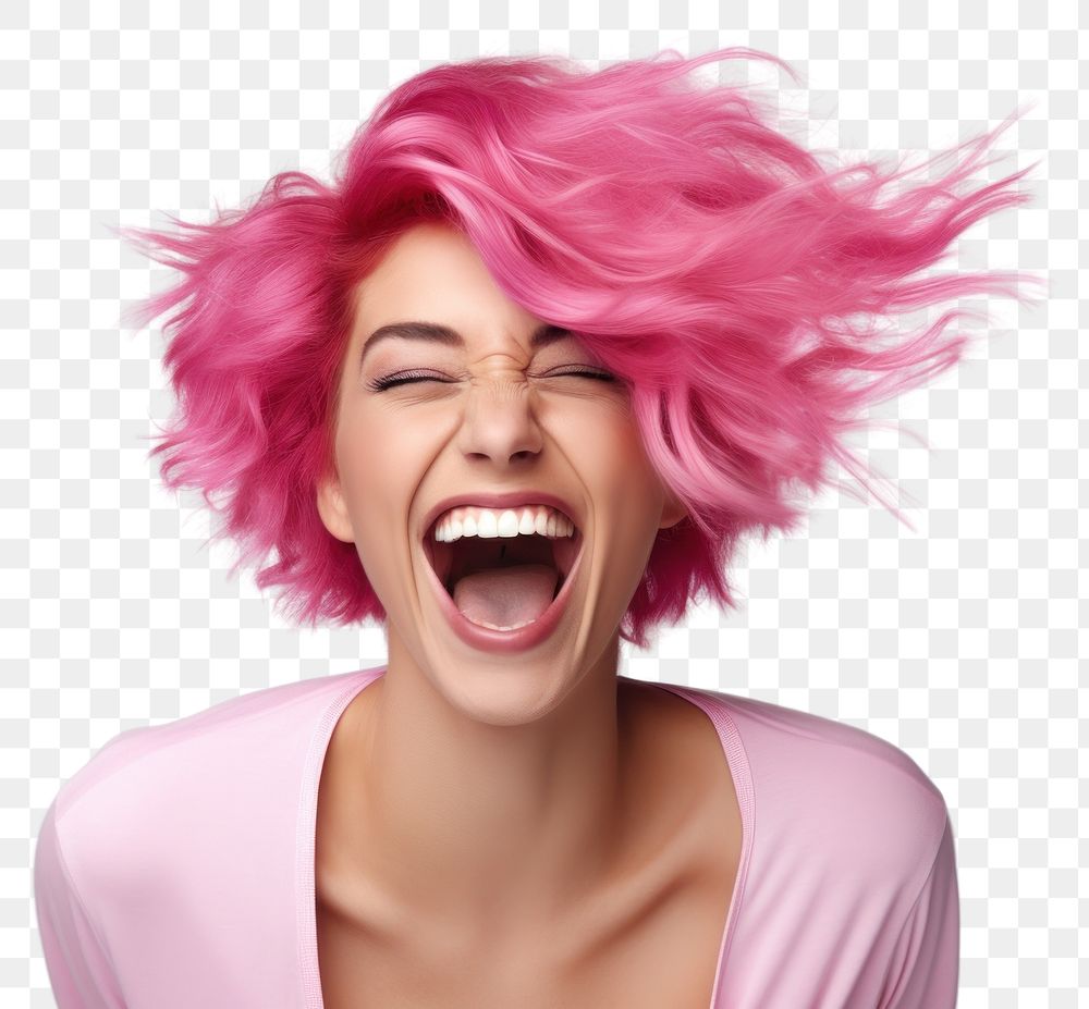 PNG  A happy woman with pink hair shouting laughing adult