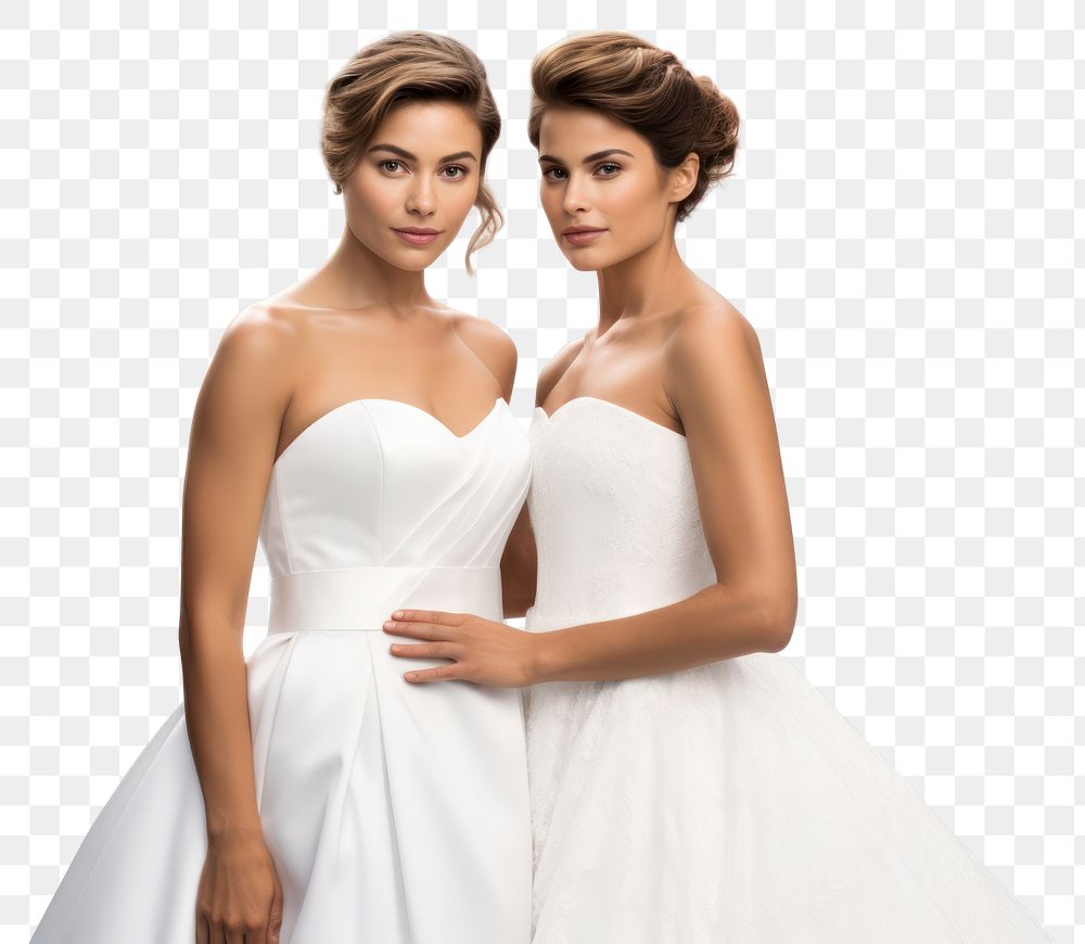 PNG  A lesbian couple in wedding dresses bridesmaid fashion adult. AI generated Image by rawpixel.