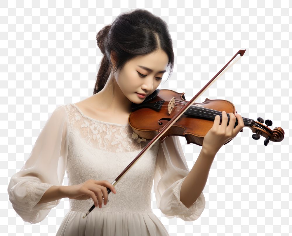 PNG  An Asian woman playing violin musician adult white background. AI generated Image by rawpixel.