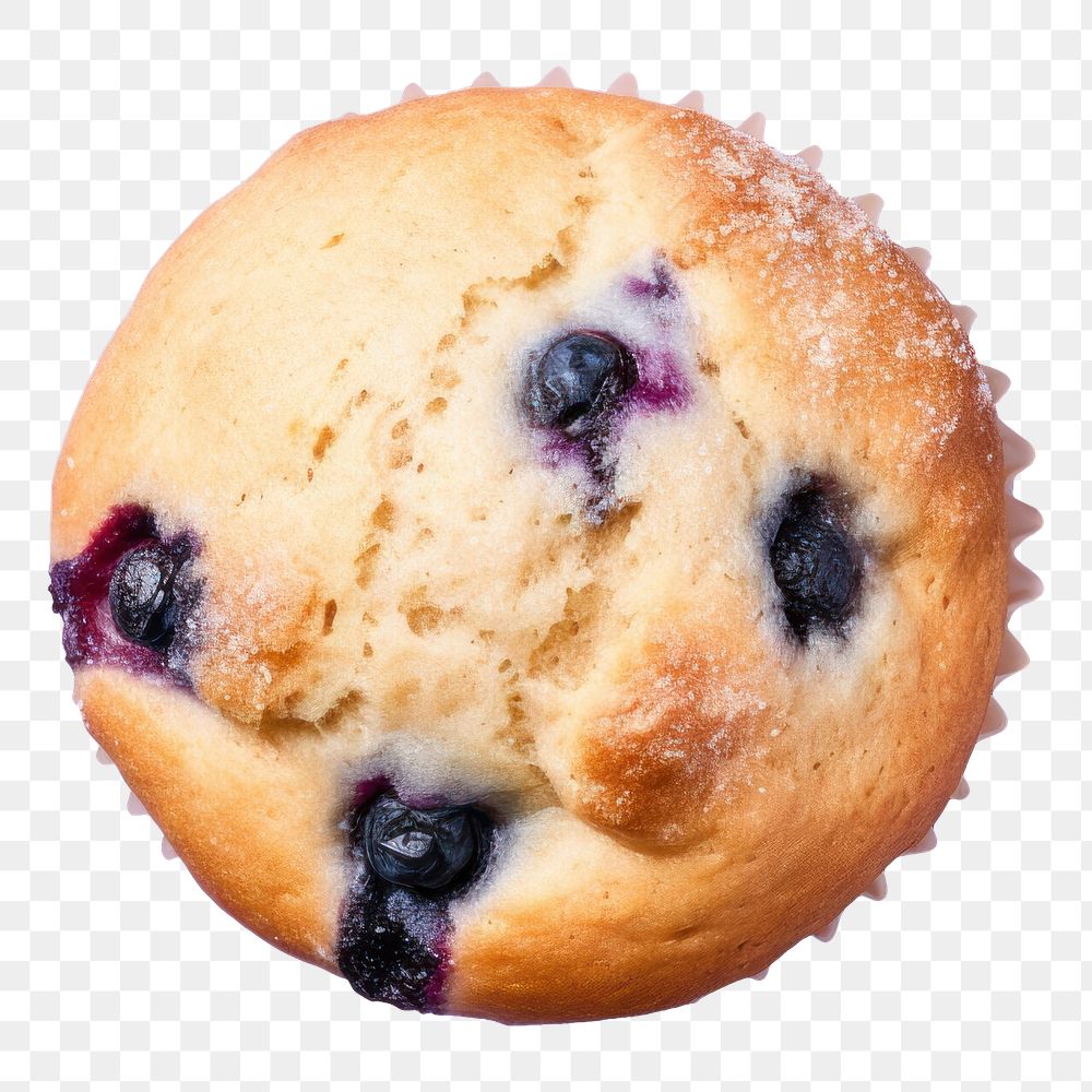 photo of *blueberry muffin* top view, 8k, isolated on solid pastel color studio background --ar 3:2