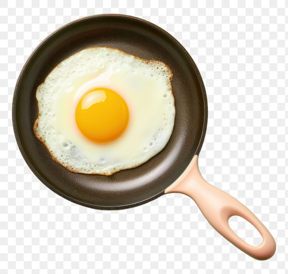 photo of *fried egg on pan* top view, 8k, isolated on solid pastel color studio background --ar 3:2