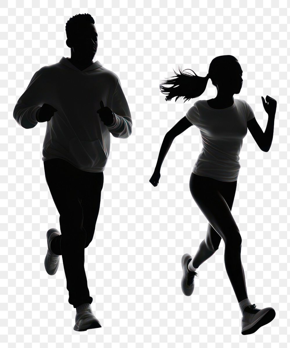 PNG Two people running silhouette footwear jogging. AI generated Image by rawpixel.