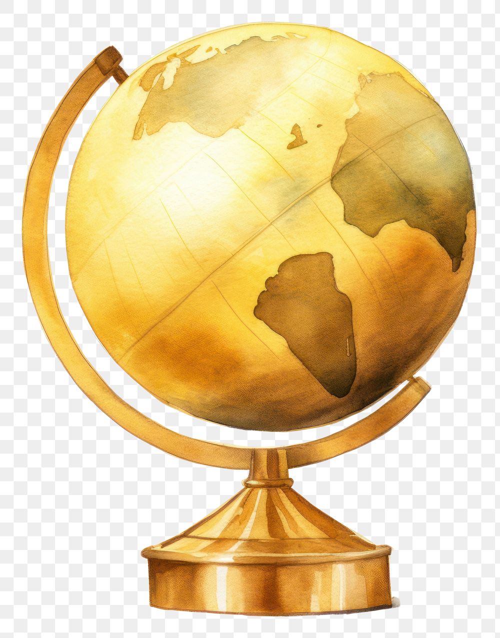 PNG  A globe shaped gold trophy planet space white background. AI generated Image by rawpixel.