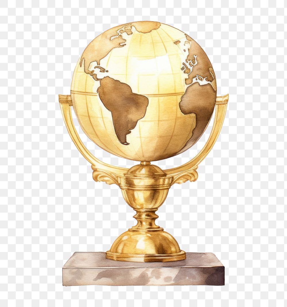PNG A globe shaped gold trophy planet achievement chandelier. AI generated Image by rawpixel.
