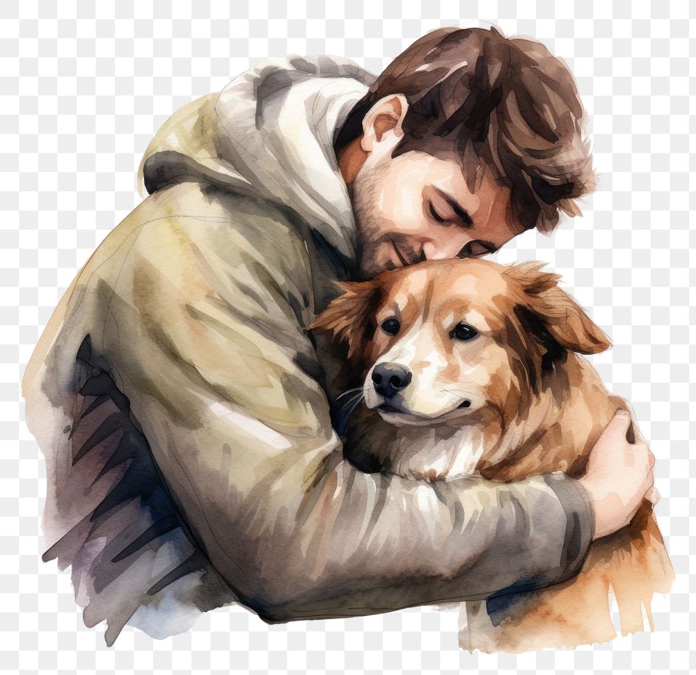 PNG  A man hugging his dog portrait mammal animal. AI generated Image by rawpixel.
