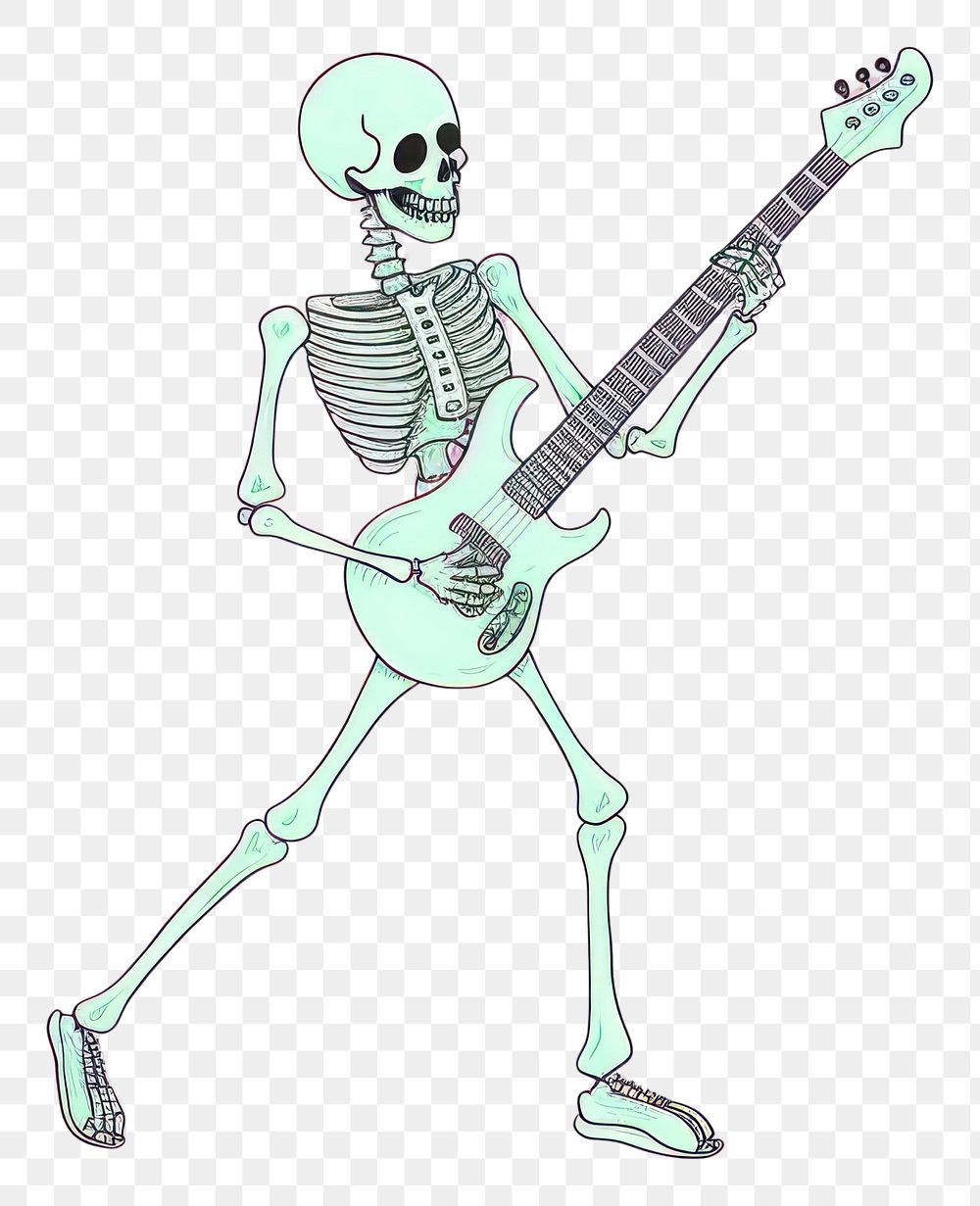 PNG Skeleton playing guiter guitar entertainment performance. AI generated Image by rawpixel.
