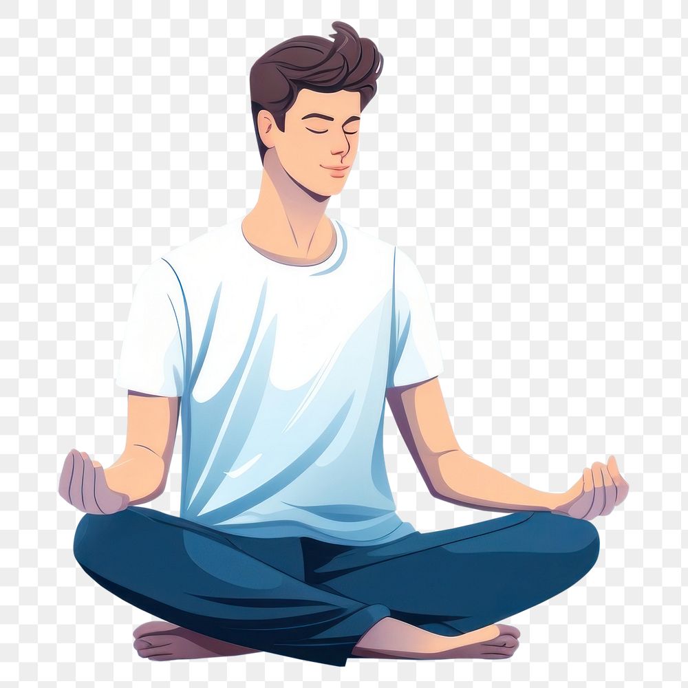 PNG A man doing meditation at home plant yoga cross-legged. AI generated Image by rawpixel.