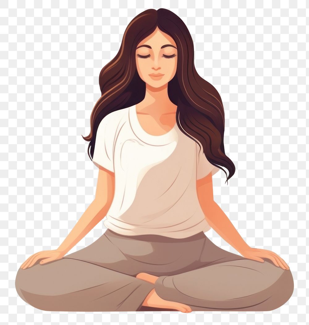 PNG A woman doing meditation at home adult yoga cross-legged. AI generated Image by rawpixel.