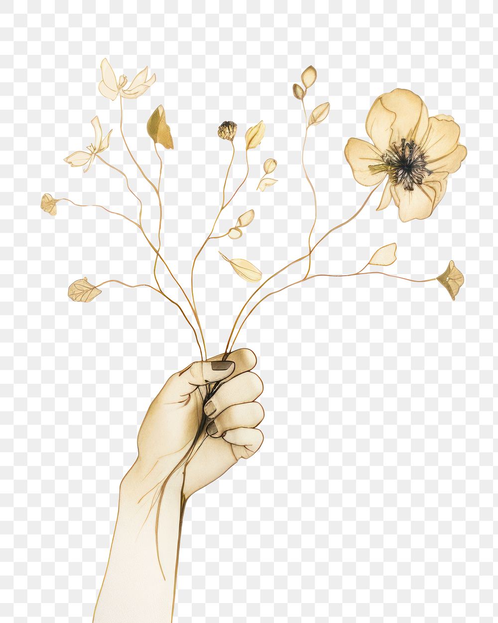 PNG Hand with flowers drawing sketch plant. AI generated Image by rawpixel.