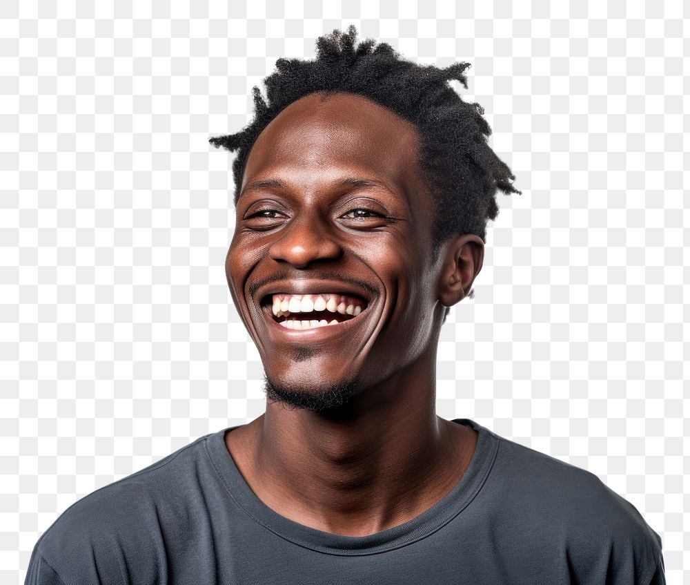 PNG Black man smile portrait laughing. AI generated Image by rawpixel.