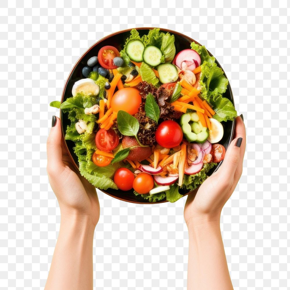 PNG Hand holding a dish of healthy food vegetable freshness cucumber. AI generated Image by rawpixel.