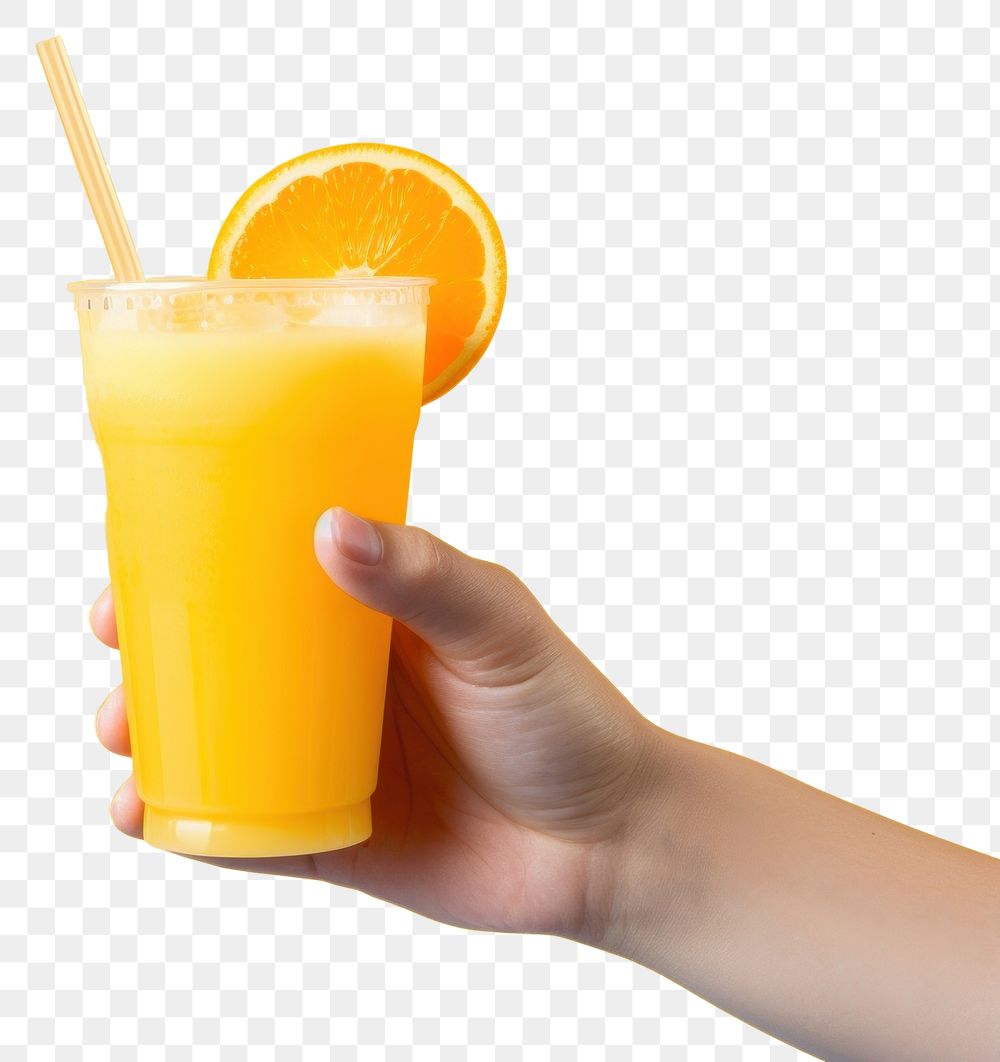 PNG Hand holding orange juice drink fruit food. AI generated Image by rawpixel.