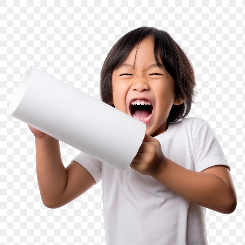 PNG Happy asian kid shouting paper white. AI generated Image by rawpixel.