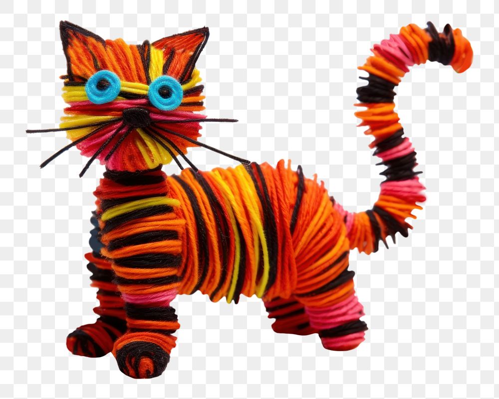 PNG Craft of cat art toy white background. AI generated Image by rawpixel.