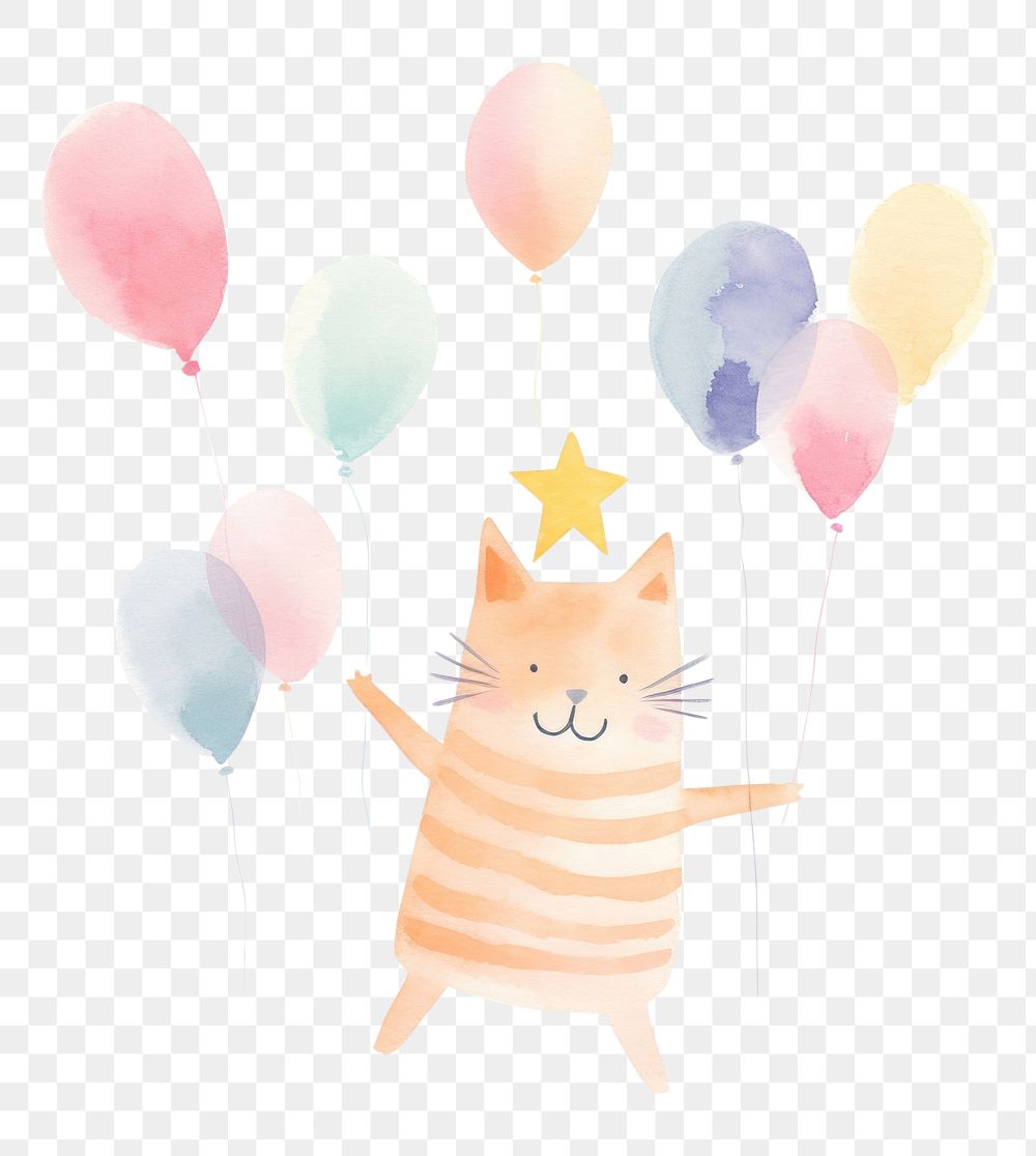 PNG Cat celebrating birthday balloon celebration creativity. AI generated Image by rawpixel.