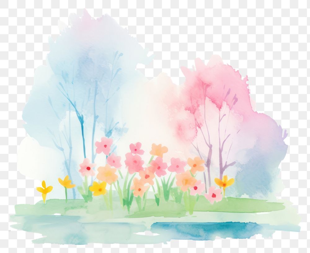 PNG Spring painting outdoors flower. AI generated Image by rawpixel.