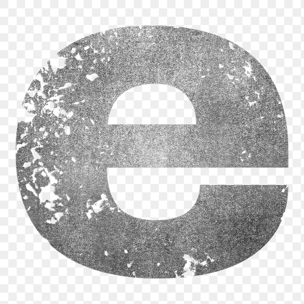 Letter e png gray grunge font, transparent background