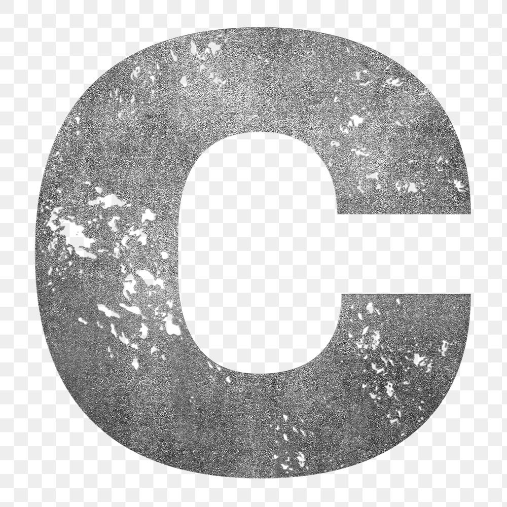 Letter C png gray grunge font, transparent background