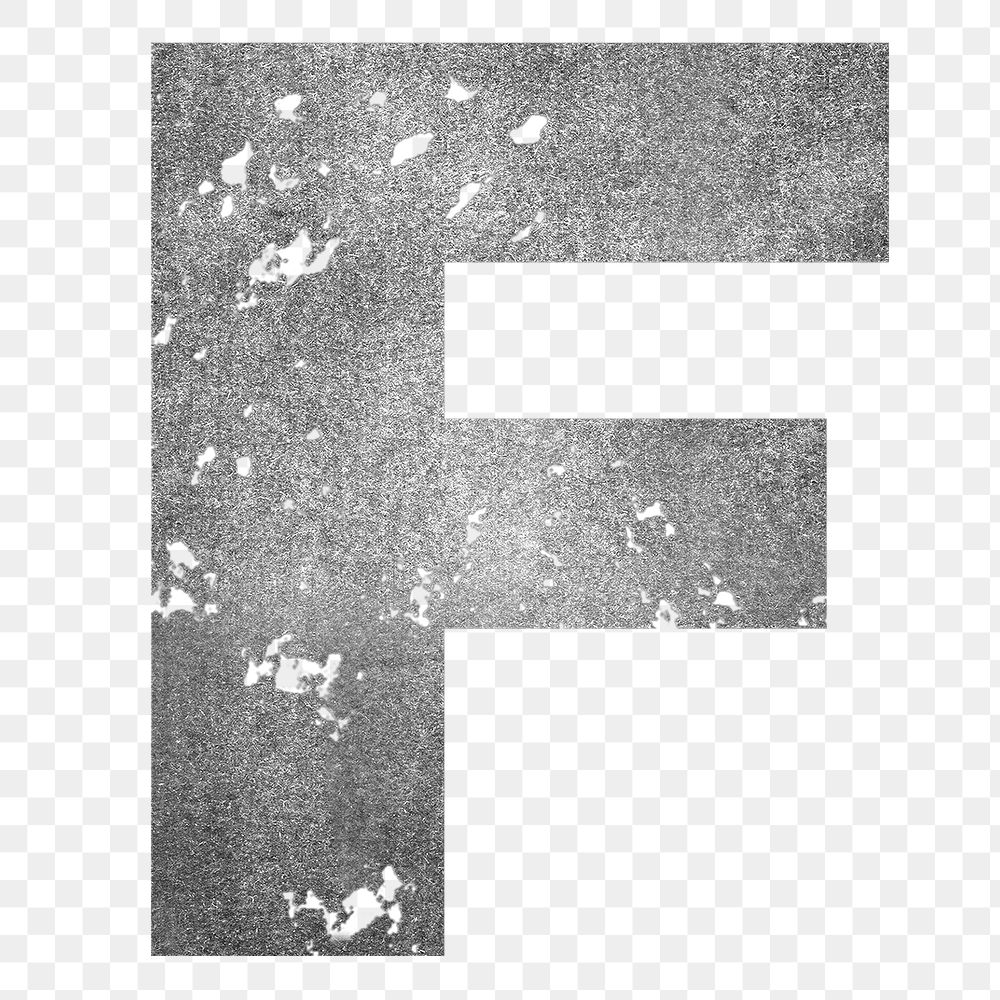 Letter F png gray grunge font, transparent background