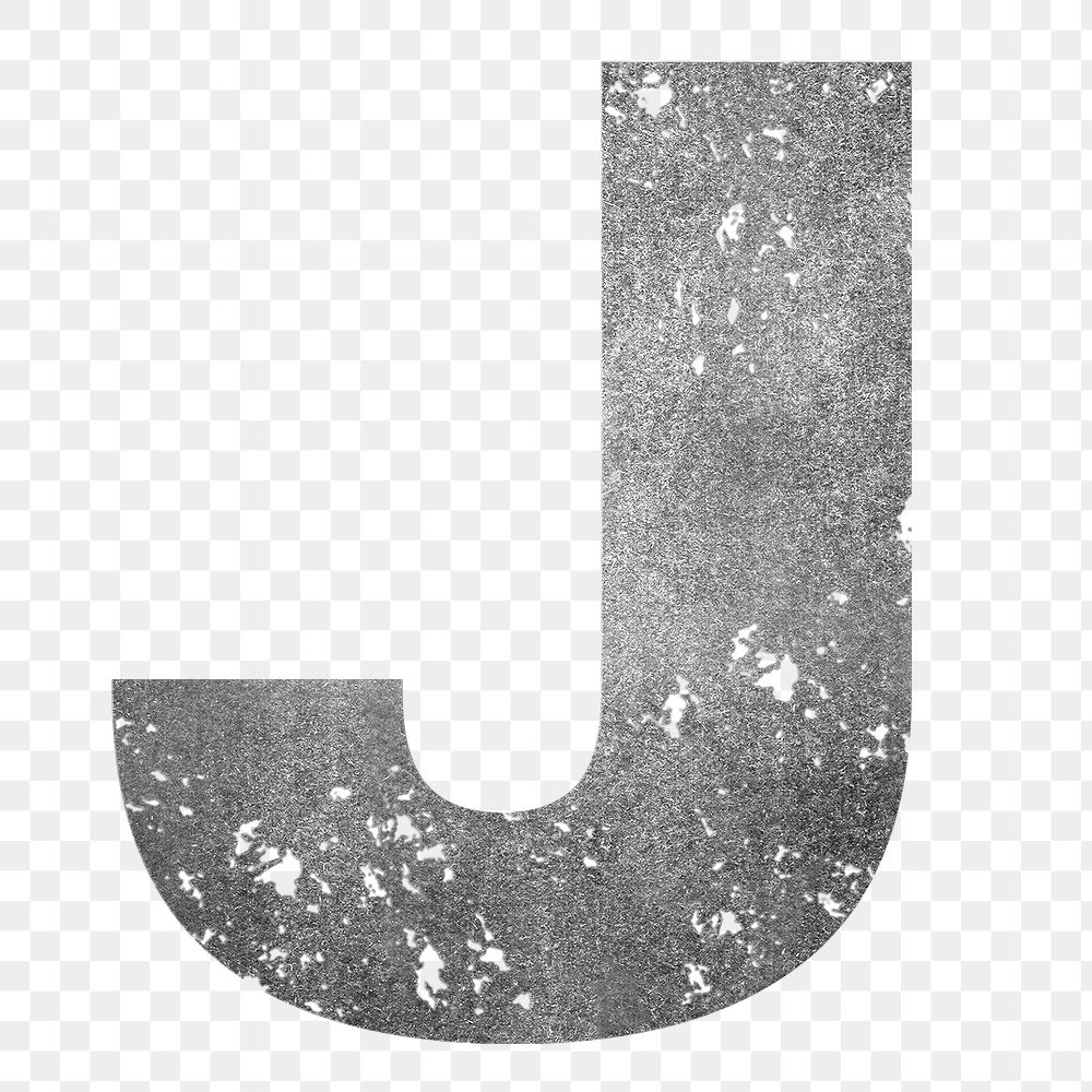 Letter J png gray grunge font, transparent background