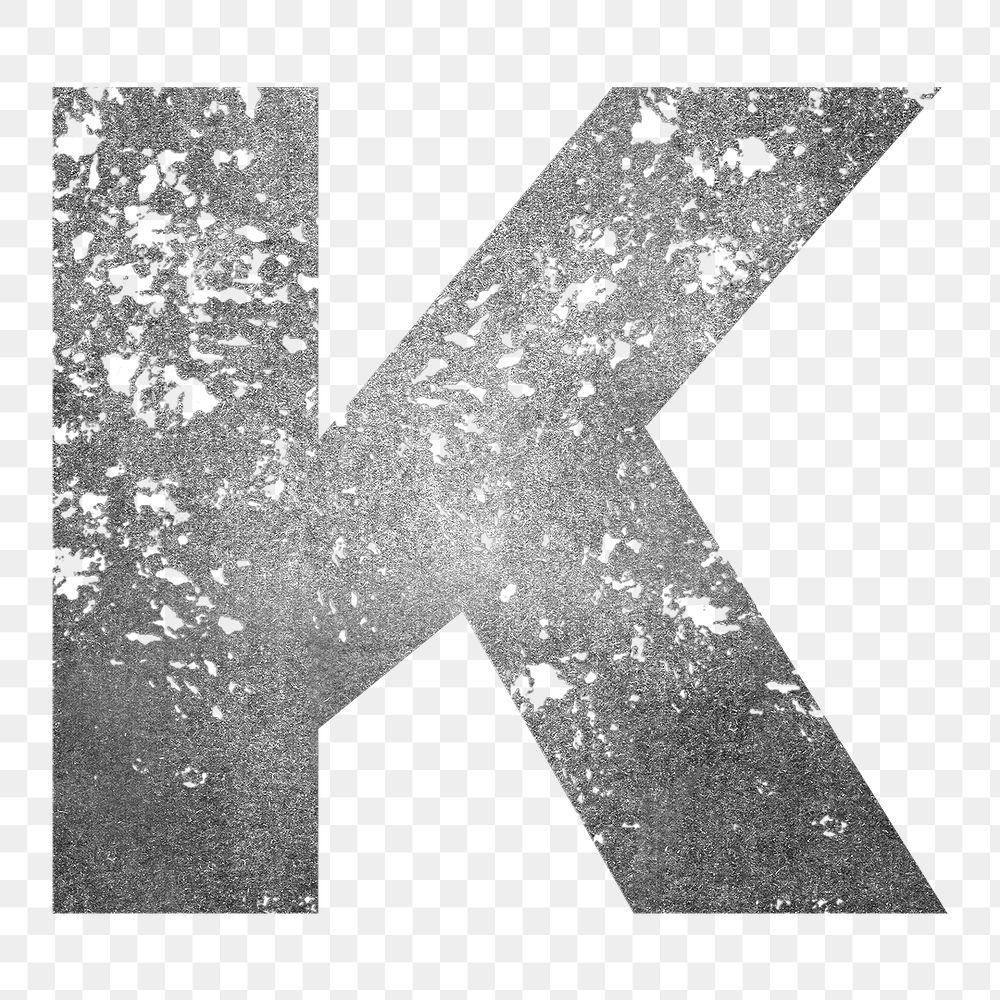 Letter K png gray grunge font, transparent background