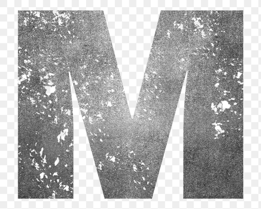 Letter M png gray grunge font, transparent background
