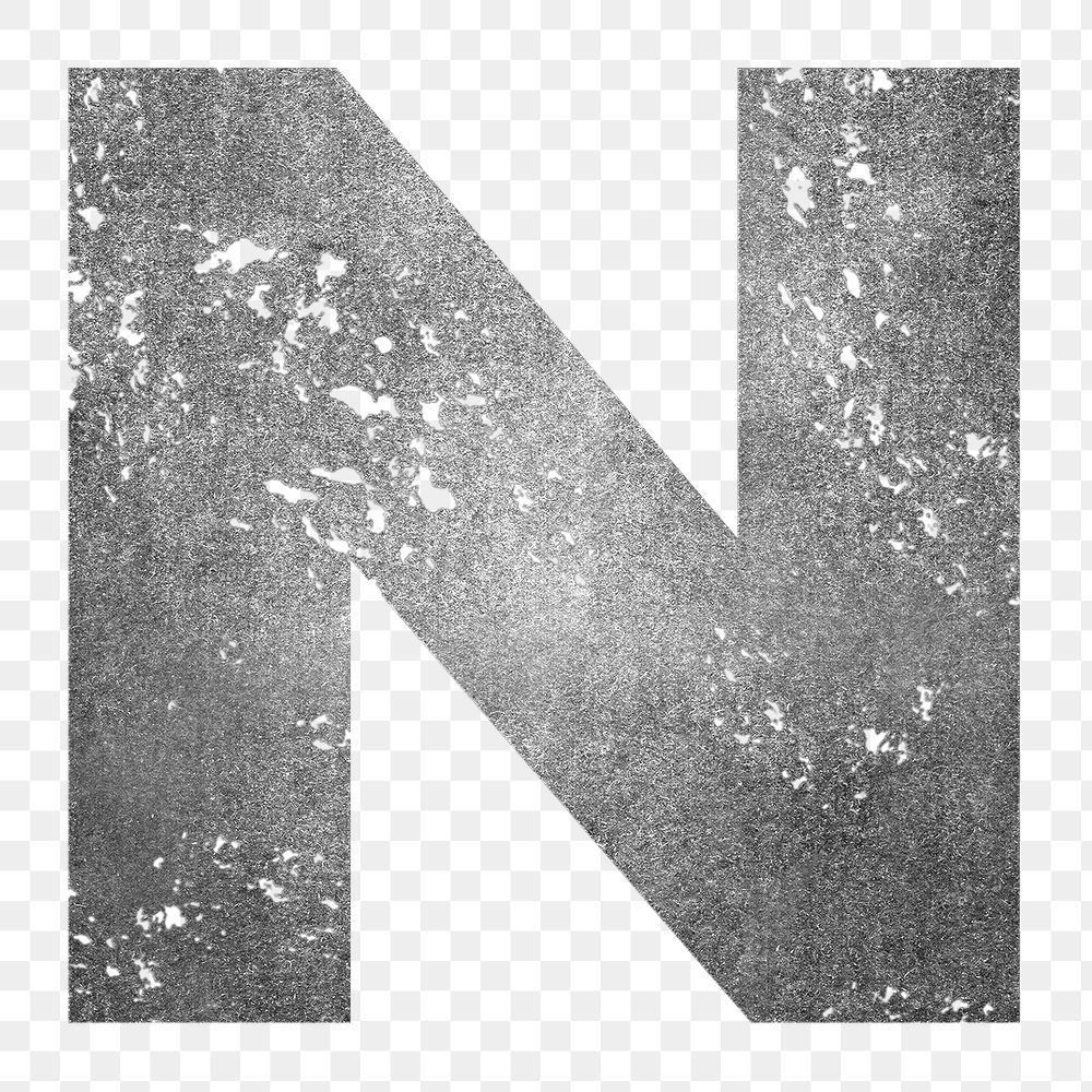 Letter N png gray grunge font, transparent background