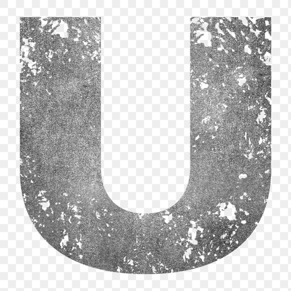 Letter U png gray grunge font, transparent background