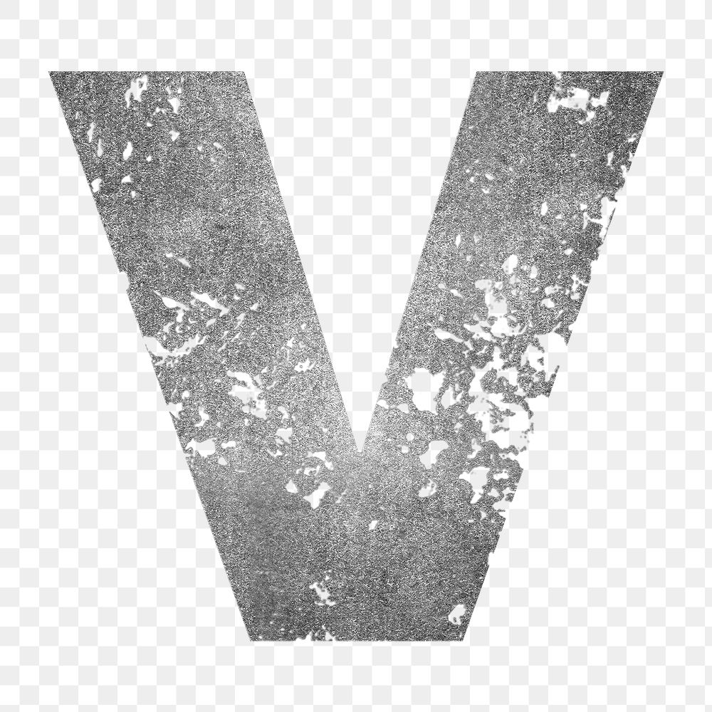 Letter V png gray grunge font, transparent background
