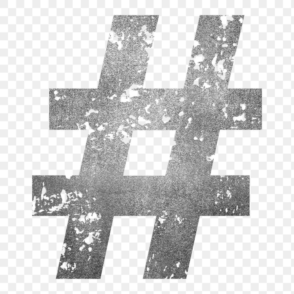 Hashtag sign png grunge gray symbol, transparent background