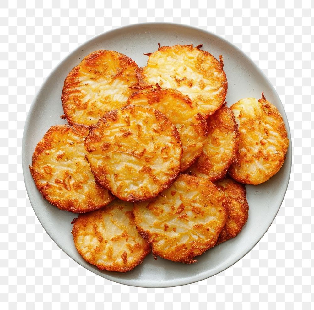 PNG Hash browns plate fritters bread.