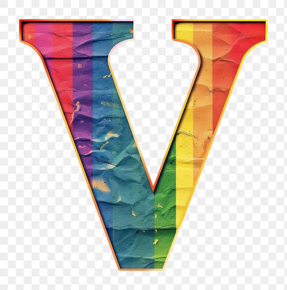 Rainbow with alphabet V paper symbol text.
