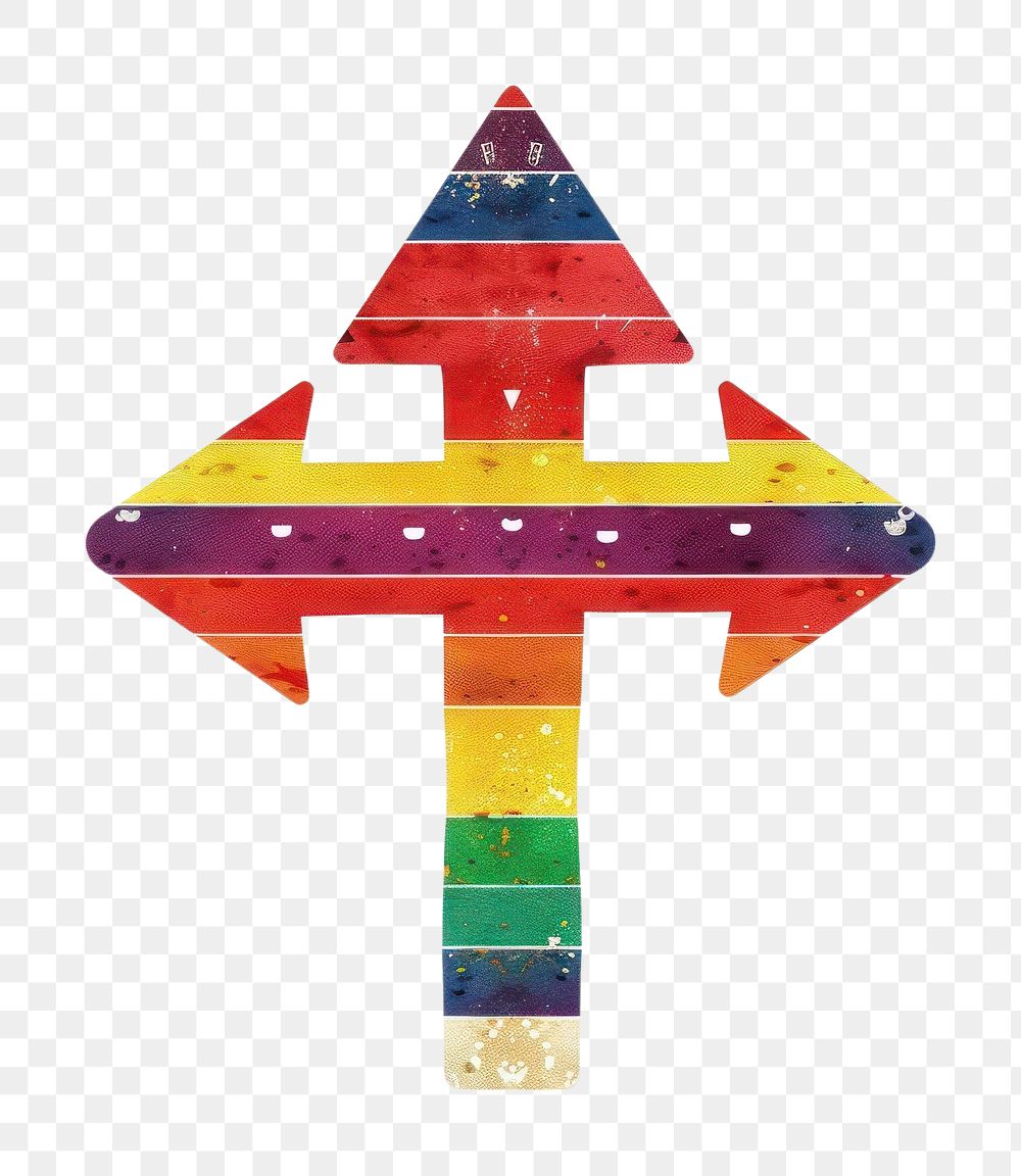 Rainbow with arrow image symbol cross.