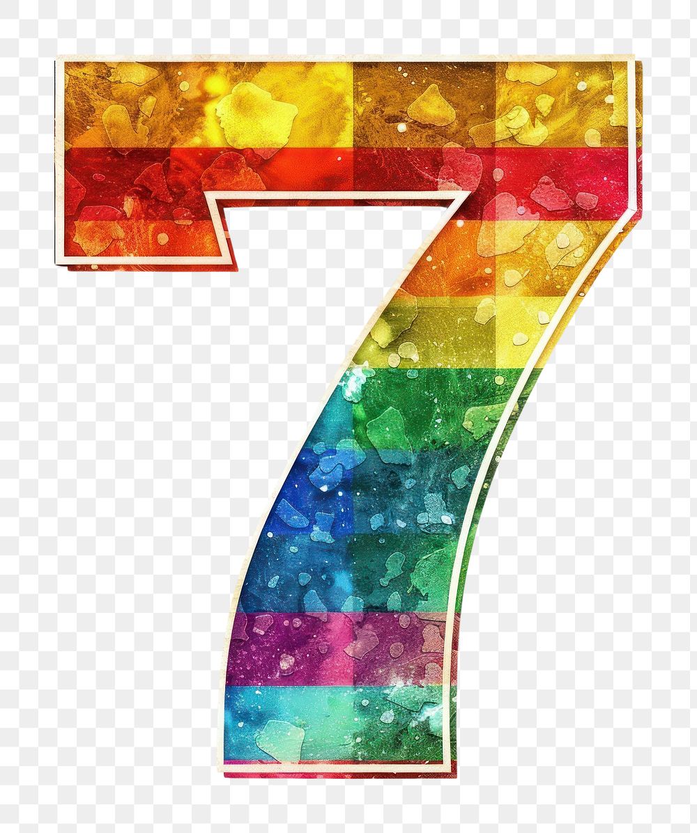 Rainbow with number 7 symbol cross text.
