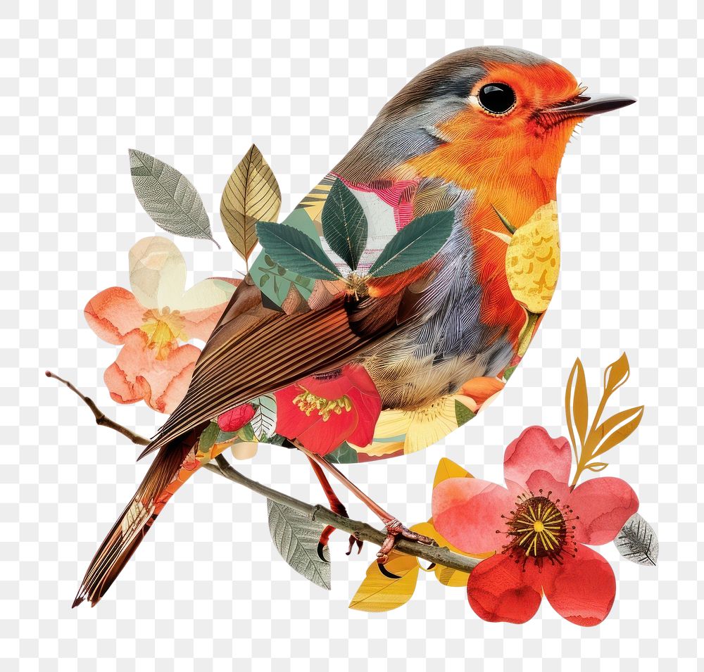 PNG Flower Collage Robin Bird pattern robin bird.